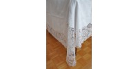 Huge Embroidered Linen and Filet Lace Tablecloth